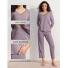 GYS Women’s Pajamas Set Soft Comfy V Neck 3/4 Sleeve Top and Cropped Pants 2 Piece Sleepwear(Violet)