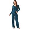 Bamboo Viscose Women’s Pajama Sets Long Sleeve V Neck Sleepwear(Ink Blue)