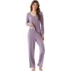 Bamboo Viscose Women’s Pajama Sets Long Sleeve V Neck Sleepwear(Violet)