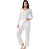 Bamboo Viscose Women’s Pajama Sets Long Sleeve V Neck Sleepwear(White)