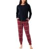 Bamboo Viscose Womens Pajamas Set, Long Sleeve Sleepwear Tops with Jogger Pants Pjs Sets(Black/Wine Red Plaid)