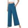 GYS Bamboo Viscose Pajama Pants for Women, Soft Wide Leg Flowy Palazzo Lounge Pants Comfy Pajama Bottoms with Pockets(Teal Blue)