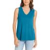 GYS Women Tank Tops Loose Fit Summer Basic Sleeveless Tops Bamboo Viscose Pajama Shirts(V-neck Teal Blue)