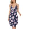 GYS Women’s Bamboo Viscose Full Slips for Under Dresses Adjustable Spaghetti Straps Cami Slip Dress(Navy Peony-long Style)
