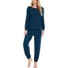 GYS Womens Pajamas Set – Viscose Made from Bamboo, Long Sleeve Sleepwear Tops with Jogger Pants Lounge Pjs Sets(Ink Blue)