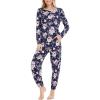 GYS Womens Pajamas Set – Viscose Made from Bamboo, Long Sleeve Sleepwear Tops with Jogger Pants Lounge Pjs Sets(Navy Peony)