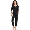 GYS Women’s Pajamas Set Soft Comfy V Neck 3/4 Sleeve Top and Cropped Pants 2 Piece Sleepwear(Black)