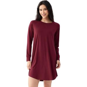 Bamboo Viscose Nightgowns for Women Long Sleeve Crew Neck Soft Sleepwear(Wine Red)