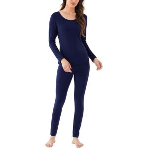 Bamboo Viscose Women’s Long Johns Sets Thermal Underwear Long Sleeve Base Layer(Navy)