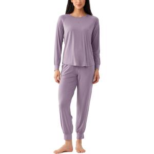 Bamboo Viscose Womens Pajamas Set, Long Sleeve Sleepwear Tops with Jogger Pants Pjs Sets(Violet)