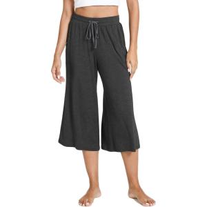 GYS Bamboo Viscose Capri Pants for Women Wide Leg Pajama Lounge Pants with Pockets Comfy Loose Cropped Yoga Pants(Dark Heather Grey)