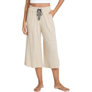 GYS Bamboo Viscose Capri Pants for Women Wide Leg Pajama Lounge Pants with Pockets Comfy Loose Cropped Yoga Pants(Heather Beige)