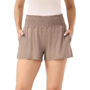 GYS Bamboo Viscose Micro Shorts for Women, Soft Lightweight Pajama Shorts, Smocked High Waist Mini Lounge Pants(Camel)