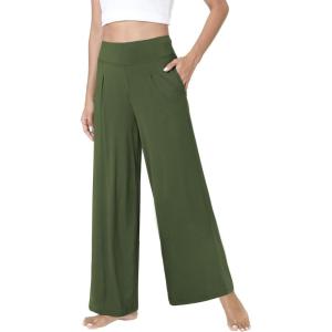 GYS Bamboo Viscose Pajama Pants for Women, Soft Wide Leg Flowy Palazzo Lounge Pants Comfy Pajama Bottoms with Pockets(Army Green)