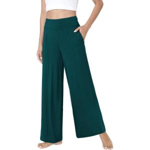 GYS Bamboo Viscose Pajama Pants for Women, Soft Wide Leg Flowy Palazzo Lounge Pants Comfy Pajama Bottoms with Pockets(Green)