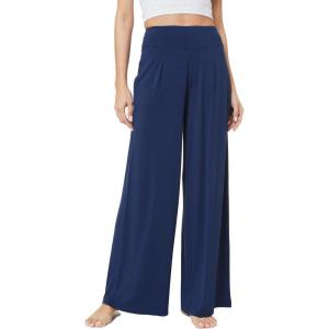 GYS Bamboo Viscose Pajama Pants for Women, Soft Wide Leg Flowy Palazzo Lounge Pants Comfy Pajama Bottoms with Pockets(Navy)