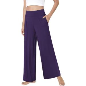 GYS Bamboo Viscose Pajama Pants for Women, Soft Wide Leg Flowy Palazzo Lounge Pants Comfy Pajama Bottoms with Pockets(Purple)