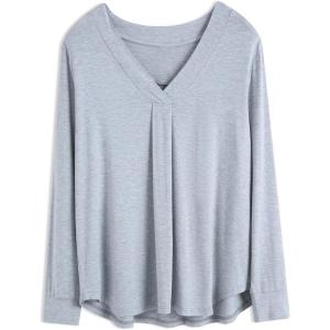 GYS Bamboo Viscose Sleep Shirt for Women, Long Sleeve Relaxed-Fit Casual Tee Shirt, Soft Cozy Pajama Tops(Heather Grey)