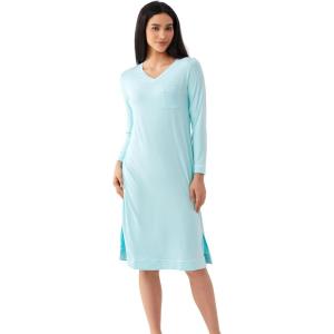 GYS Bamboo Viscose Soft Women’s Nightgowns Comfy Long Sleeve V Neck Sleep Dress(Aqua)