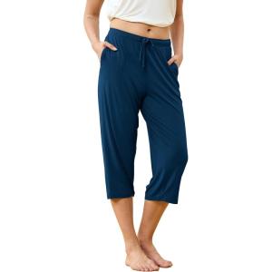 GYS Bamboo Viscose Women Pajama Pants Comfy Capri Lounge Pants with Pockets(Ink Blue)