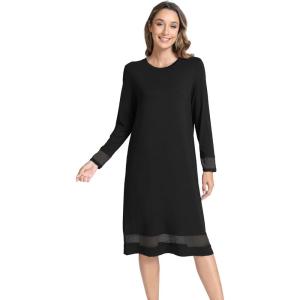 GYS Bamboo Viscose Women’s Nightgowns Long Sleeve Spliced Lace Sleep Shirts(Black)