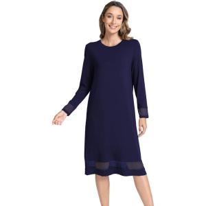 GYS Bamboo Viscose Women’s Nightgowns Long Sleeve Spliced Lace Sleep Shirts(Navy)