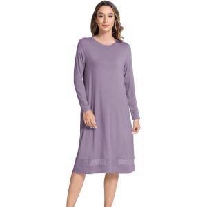 GYS Bamboo Viscose Women’s Nightgowns Long Sleeve Spliced Lace Sleep Shirts(Violet)