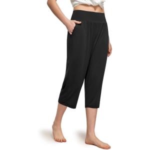GYS Bamboo Viscose Women’s Pajama Bottoms High Waist Capri Lounge Pants with Pockets(Black)