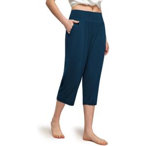 GYS Bamboo Viscose Women’s Pajama Bottoms High Waist Capri Lounge Pants with Pockets(Ink Blue)