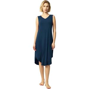 GYS Bamboo-Derived Viscose Women’s Nightgowns Sleeveless V Neck Tank Night Dress(Ink Blue)