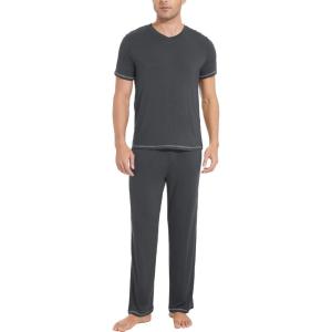 GYS Men’s Pajama Sets, Viscose Made from Bamboo, Short Sleeve T-Shirt and Lounge Pants 2 Piece Pajamas for Men(Charcoal)