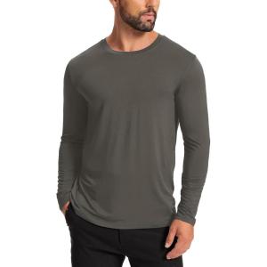 GYS Men’s Pajama Top Bamboo Viscose Cloud-Soft Long Sleeve Loungewear Moisture-Wicking Relaxed Fit Sleep Shirt(Deep Grey)