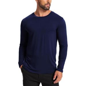 GYS Men’s Pajama Top Bamboo Viscose Cloud-Soft Long Sleeve Loungewear Moisture-Wicking Relaxed Fit Sleep Shirt(Navy)
