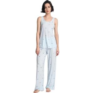 GYS Pajama Set for Women Bamboo Viscose U Neck Tank Top and Pants Soft 2 Piece Sleepwear Sets(Blue Stripes)