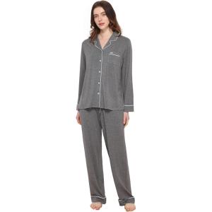 GYS Premium Bamboo Viscose Women’s Pajama Sets Long Sleeve Button Down 2 Pieces Sleep Sets(Dark Heather Grey)