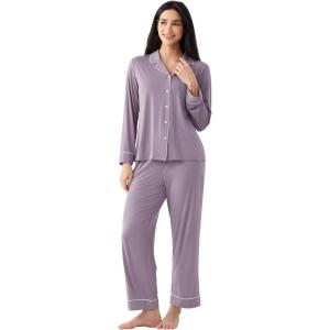 GYS Premium Bamboo Viscose Women’s Pajama Sets Long Sleeve Button Down 2 Pieces Sleep Sets(Violet)