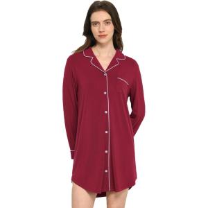 GYS Premium Women’s Nightgowns Button Down Sleepshirt Long Sleeve Notch Collar Boyfriend Nightshirt(Wine Red)