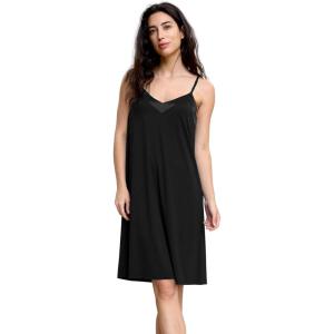 GYS Sleeveless Nightgowns for Women Bamboo Viscose Satin V-neck Spaghetti Straps Pajama Dress(Black)