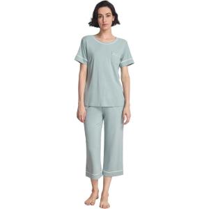 GYS Women Pajama Sets Bamboo Viscose Short Sleeve Top and Capri Pants 2 Piece Sleep Set(Light Greyish Green)