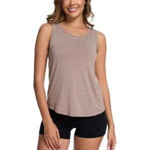 GYS Women Tank Tops Loose Fit Summer Basic Sleeveless Tops Bamboo Viscose Pajama Shirts(Camel)