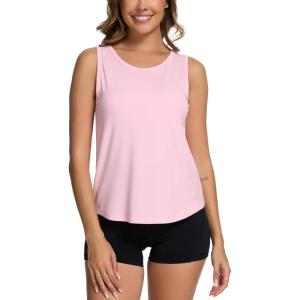 GYS Women Tank Tops Loose Fit Summer Basic Sleeveless Tops Bamboo Viscose Pajama Shirts(Pink)
