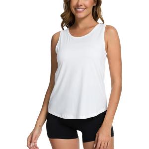 GYS Women Tank Tops Loose Fit Summer Basic Sleeveless Tops Bamboo Viscose Pajama Shirts(White)