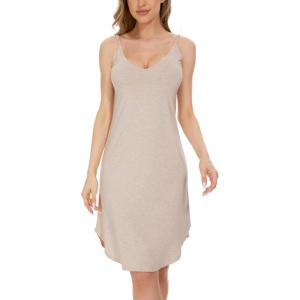 GYS Women’s Bamboo Viscose Full Slips for Under Dresses Adjustable Spaghetti Straps Cami Slip Dress(Heather Beige-long Style)