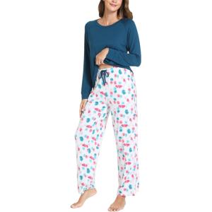 GYS Women’s Pajama Sets Long Sleeve Sleepwear Comfy 2 Piece Ladies Pj Sleep Set, Viscose Made from Bamboo(A- Deep Pink Dots)