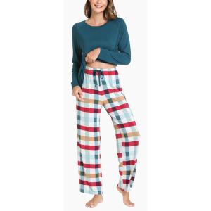 GYS Women’s Pajama Sets Long Sleeve Sleepwear Comfy 2 Piece Ladies Pj Sleep Set, Viscose Made from Bamboo(A- Green Plaid)