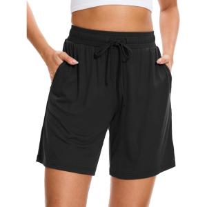 GYS Womens Pajama Shorts Soft Comfy Summer Lounge Sleep Bottoms with Drawstring and Pockets(Black)