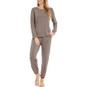 GYS Womens Pajamas Set – Viscose Made from Bamboo, Long Sleeve Sleepwear Tops with Jogger Pants Lounge Pjs Sets(Camel)