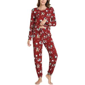 GYS Womens Pajamas Set – Viscose Made from Bamboo, Long Sleeve Sleepwear Tops with Jogger Pants Lounge Pjs Sets(Christmas Red)