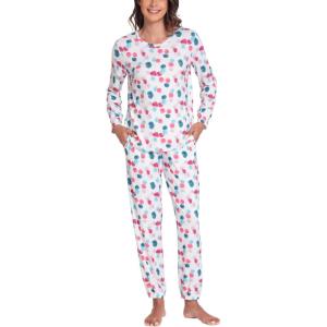 GYS Womens Pajamas Set – Viscose Made from Bamboo, Long Sleeve Sleepwear Tops with Jogger Pants Lounge Pjs Sets(Deep Pink Dots)