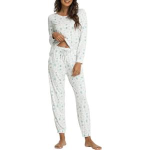 GYS Womens Pajamas Set – Viscose Made from Bamboo, Long Sleeve Sleepwear Tops with Jogger Pants Lounge Pjs Sets(Grey Leopard)
